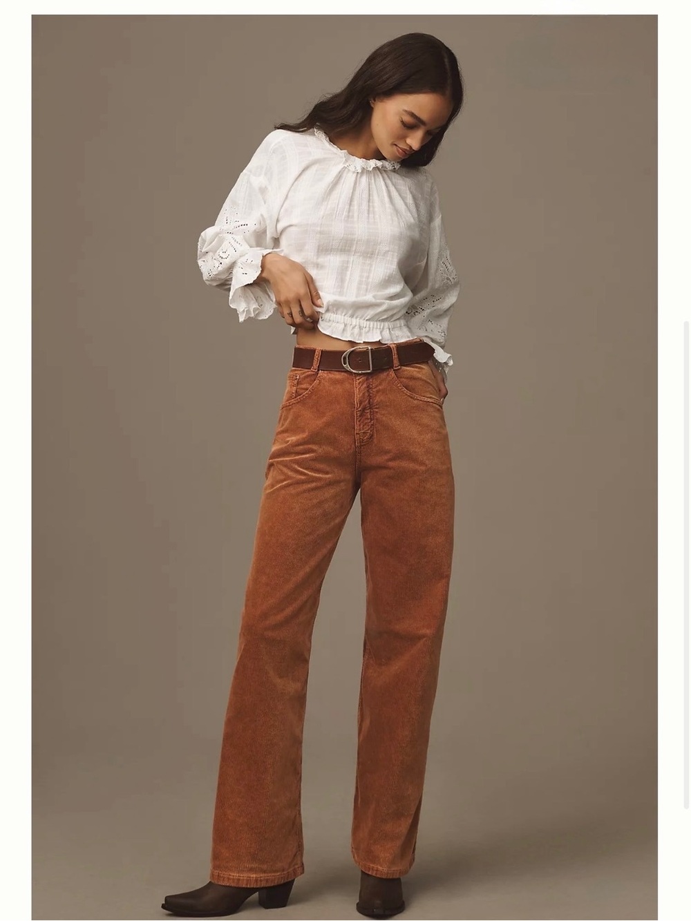 Pilcro Rust Brown Straight-Leg Corduroy Pants